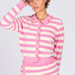 Rachel Antonoff CUPCAKE CARDIGAN PINK TOWEL STRIPE Cardigan Size Small